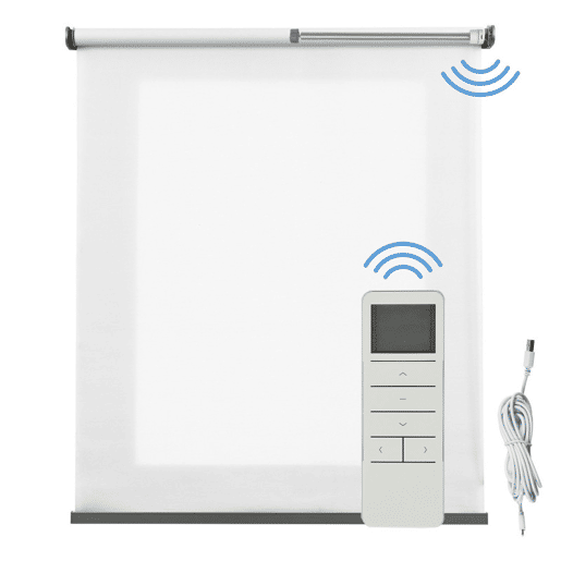 Estore de Rolo Translúcido Motorizado Estores automáticos com bateria motor e controlo remoto Acabamento em alumínio Branco 120 x 250cm