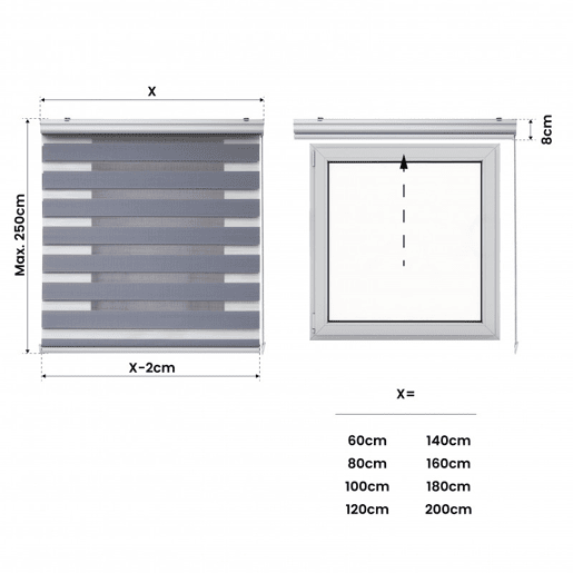 Estores Noite e Dia Premium, estore de rolo com acabamento em alumínio Premium Prata 180 x 250 cm