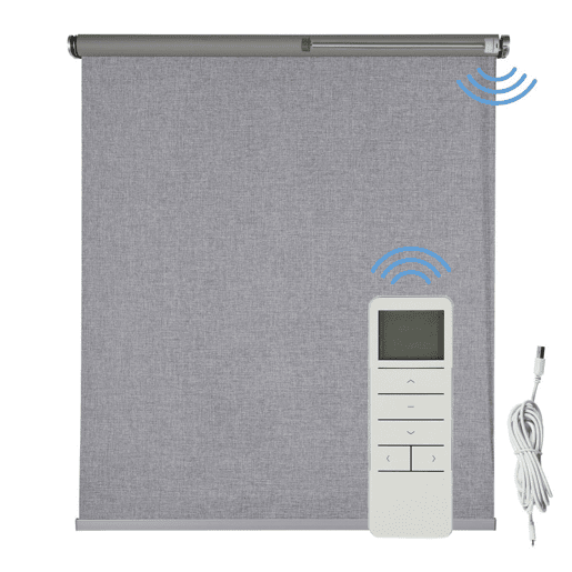 Estore de Rolo Motorizado Opaco Automático Blackout com bateria, motor e controlo Premium Cinza 100x250 cm