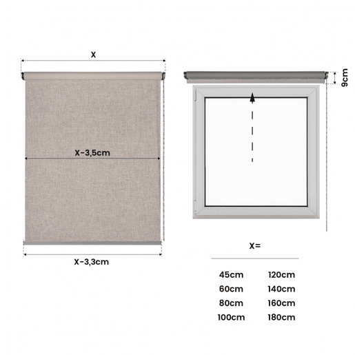 Estore de Rolo Blackout Blind Premium com acabamento em alumínio Bege 45 x 180 cm