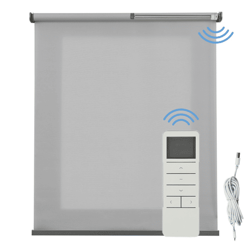 Estore de Rolo Translúcido Motorizado Estores automáticos com bateria motor e controlo remoto Acabamento em alumínio Cinza 100 x 250cm