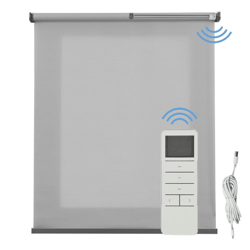 Estore de Rolo Translúcido Motorizado Estores automáticos com bateria motor e controlo remoto Acabamento em alumínio Cinza 100 x 250cm