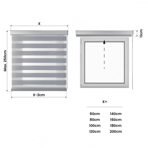 Estores Noite e Dia Estore de rolo com acabamento em alumínio qualidade superior Cinza 100 x 250cm