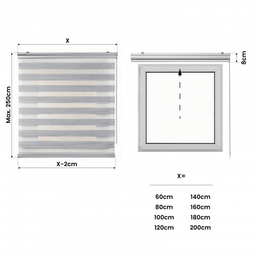 Estores Noite e Dia Premium, estore de rolo com acabamento em alumínio Premium Cinza 80 x 250 cm