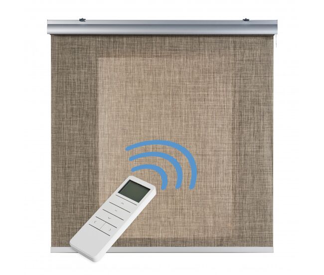 Estores enrollables screen estor motorizado automático con mando tejido técnico acabados en aluminio marron 140 x 250cm