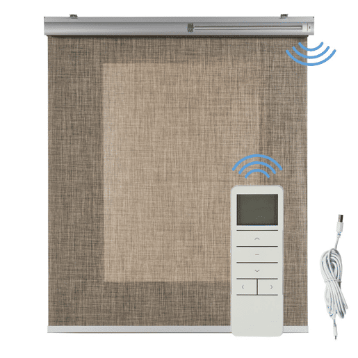 Estore de Rolo Screen Estore automático motorizado com controlo remoto Tecido técnico Acabamento em alumínio Castanho 140 x 250cm