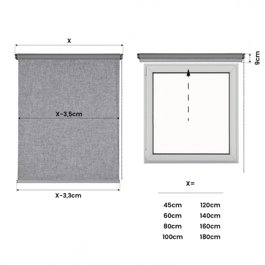 Estore de Rolo Blackout Blind Premium com acabamento em alumínio Cinza 60 x 180 cm