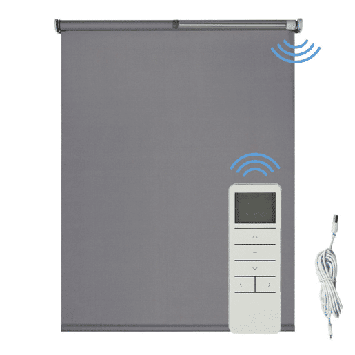Estore de Rolo Opaco Motorizado Estores automáticos com bateria motor e controlador Premium Cinza escuro 140 x 250cm