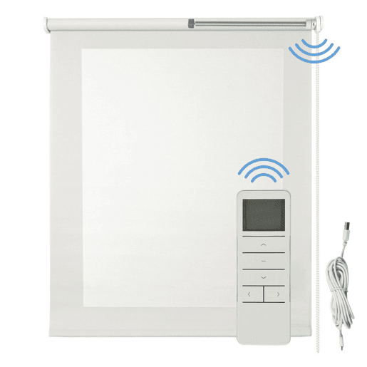 Estore de Rolo Screen Estores Automáticos Motorizados com controlo remoto Tecido técnico Isolamento térmico Branco 100 x 250cm