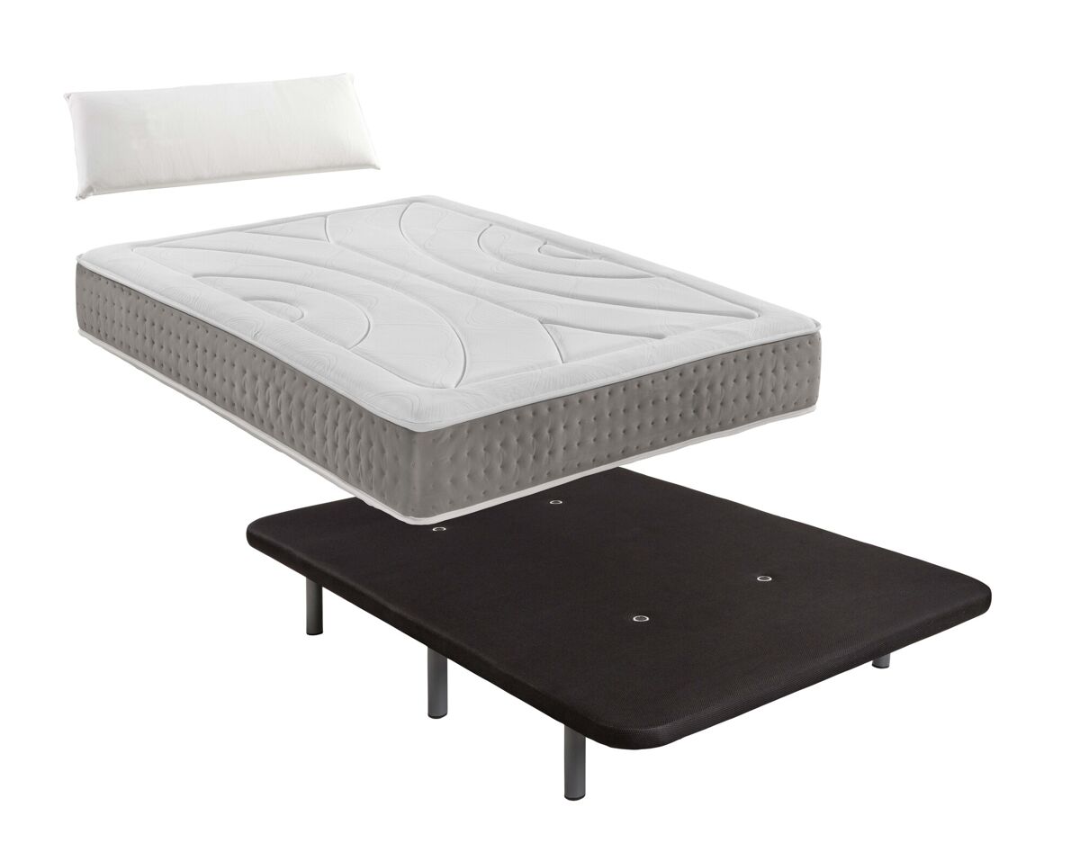 PACK DE BASE TAPIZADA + COLCHÓN VISCOELÁSTICO CON 1 ALMOHADA