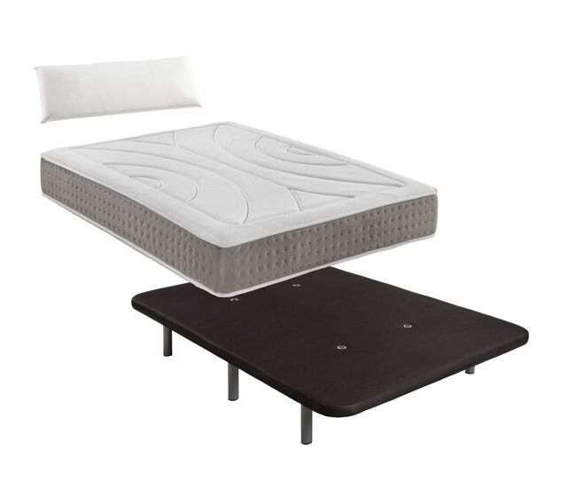 Pack de base tapizada negra + colchón viscoelástico con 1 almohada nordic