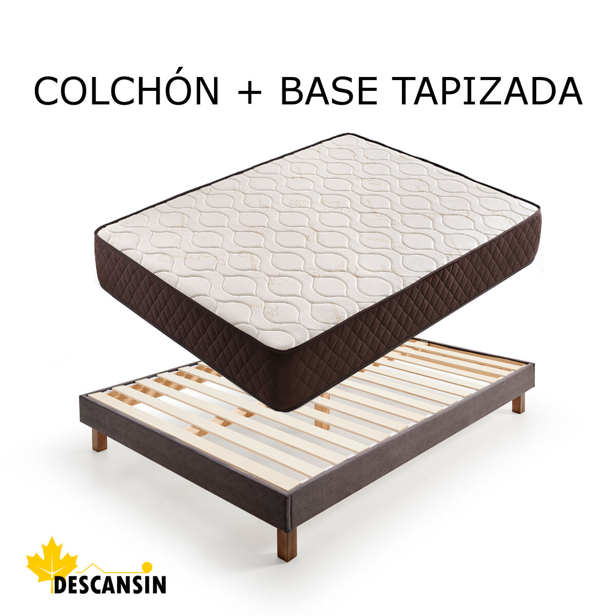 Pack Colchon + Base Tapizada Descansin | Base tapizada silenciosa