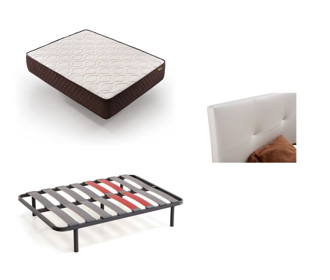 Pack colchón + cabecero tapizado + somier descansin, 105x200cm, blanco, ideal para personas con dolores de espalda, facil montaje, silencioso