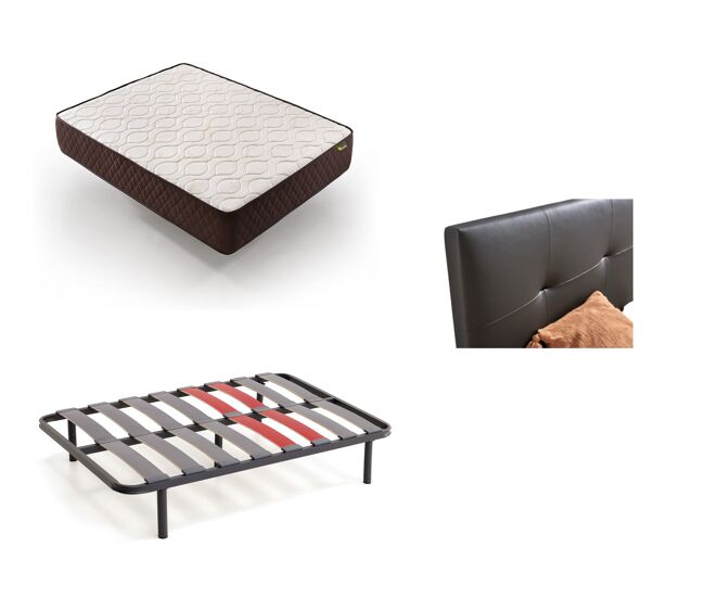 Pack colchón + cabecero tapizado + somier descansin, 150x200cm, negro, ideal para personas con dolores de espalda, facil montaje, silencioso