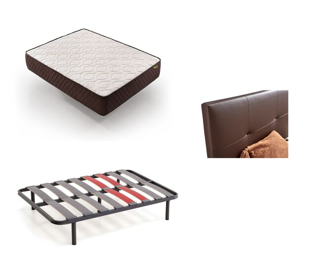 Pack colchón + cabecero tapizado + somier descansin, 105x180cm, wengue, ideal para personas con dolores de espalda, facil montaje, silencioso