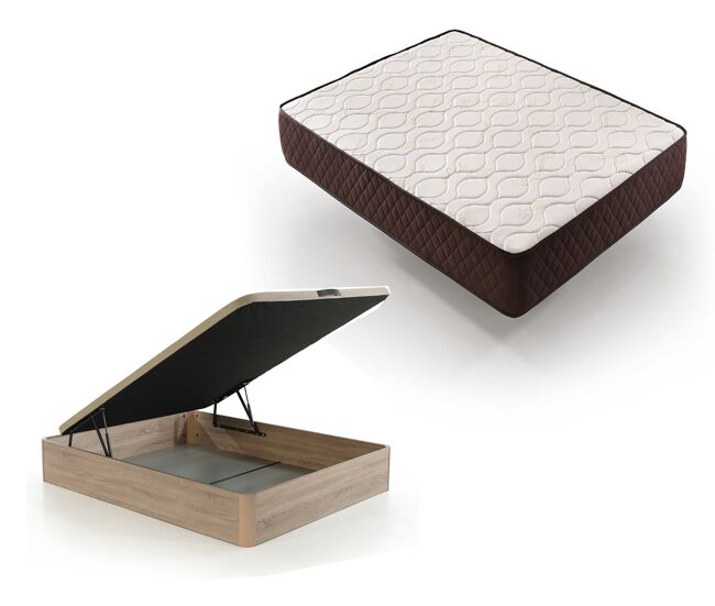 Pack colchon + canape abatible descansin | 135 x 190 | beis | maxima comodidad | gran almacenaje