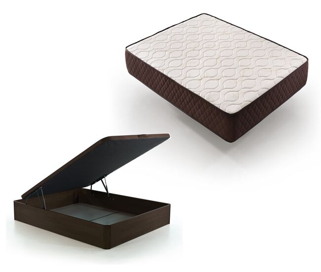 Pack colchón descansin + canapé abatible 160x200cm, color chocolate, maxima comodidad, gran almacenaje