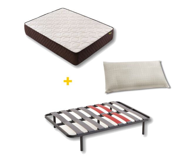 Pack colchón + almohada viscoelastica + somier descansin, 90x180cm, ideal para personas con dolores de espalda, efecto nube, silencioso