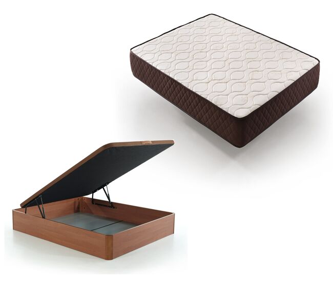 Pack colchón descansin + canapé abatible 160x190cm, color cerezo, maxima comodidad, gran almacenaje