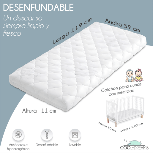 Colchão de bebé Helios Cuna 120x60 com tecnologia DryCore+ e BreathMax. Certificação OEKO-TEX e CertiPur. Capas amovíveis. Inclui protetor de colchão