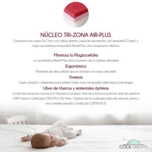 Colchão de bebé Helios Cuna 120x60 com tecnologia DryCore+ e BreathMax. Certificação OEKO-TEX e CertiPur. Capas amovíveis. Inclui protetor de colchão