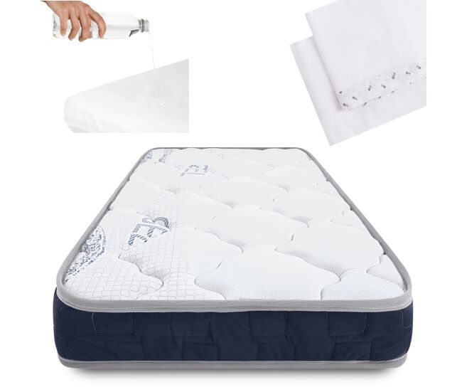 Colchon cuna viscoelastico, transpirable de doble cara con protector impermeable y sábanas de algodón. certificado oeko-tex y certipur – symphony
