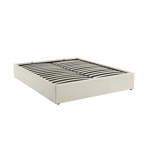 Cama com base de ripas, acabamento boucle, branco, Devon, Branco, 213x166.5x32 cm Cama com base de ripas, acabamento boucle, branco, Devon, Branco, 213x166.5x32 cm