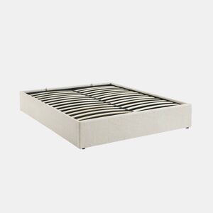 Cama com base de ripas, acabamento boucle, branco, Devon, Branco, 204x148x32 cm