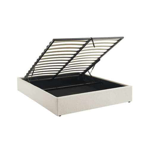 Cama com base de ripas, acabamento boucle, branco, Devon, Branco, 213x166.5x32 cm Cama com base de ripas, acabamento boucle, branco, Devon, Branco, 213x166.5x32 cm