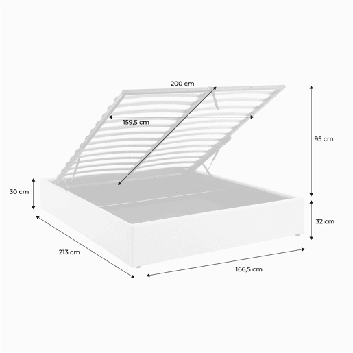 Cama com base de ripas, acabamento boucle, branco, Devon, Branco, 213x166.5x32 cm Cama com base de ripas, acabamento boucle, branco, Devon, Branco, 213x166.5x32 cm