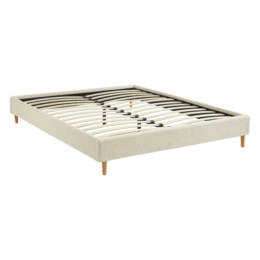 Cama com estrado de ripas, acabamento boucle, branco, Milton, Branco, 203x96.5x30 cm