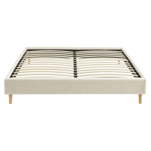 Cama com estrado de ripas, acabamento boucle, branco, Milton, Branco, 203x96.5x30 cm