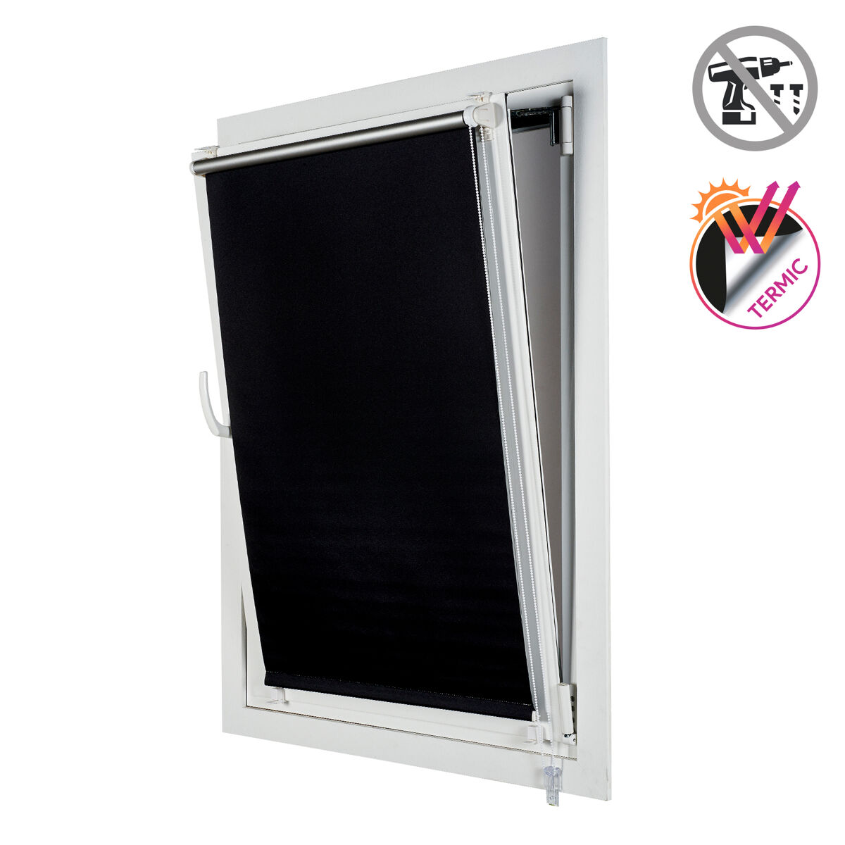 Estor opaco easyfix, estores enrollables de instalación sin taladrar negro, 60 x 180 cm