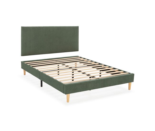 Base tapizada + cabecero bari 150x190 cm verde