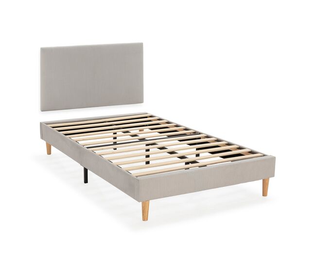 Base tapizada + cabecero bari 90x190 cm gris