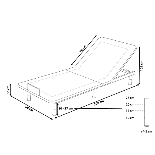 Base de cama eletricamente ajustável BRUNOY 90 x 200 cm Cinzento