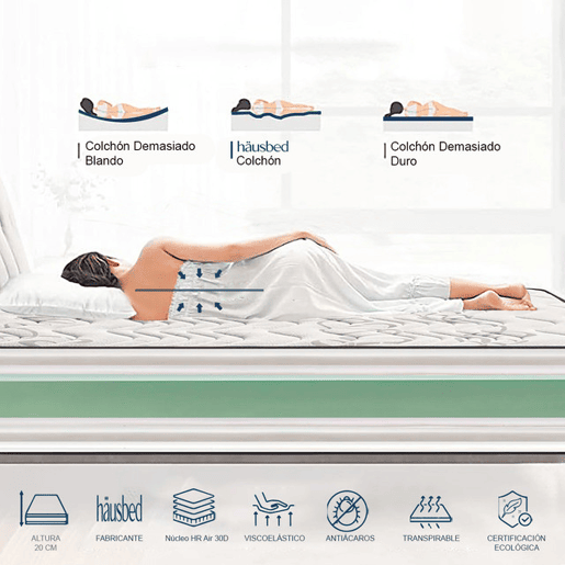 Colchão 90X200 | Häusbed | Colchão Viscoelástico NYMAN | Altura 20 cm | Dupla face Viscosoft + Eliocell | HR Air Comfort Núcleo de Alta Densidade | Tecido Elástico 250g | Firmeza Média Alta | Firmeza Média Alta Colchão 90X200 | Häusbed | Colchão Viscoelástico NYMAN | Altura 20 cm | Dupla face Viscosoft + Eliocell | HR Air Comfort Núcleo de Alta Densidade | Tecido Elástico 250g | Firmeza Média Alta | Firmeza Média Alta