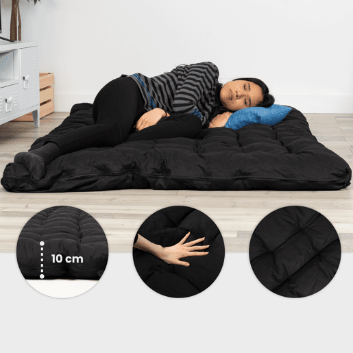 Colchão Dobrável De Algodão Preto 190x135x10 Cm Para Quarto Camping E Uso No Carro Estilo Moderno Confortável E Acolchoado Espesso Ideal Para Sono Diário
