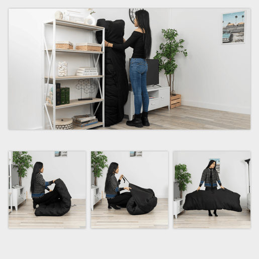 Colchão Dobrável De Algodão Preto 190x135x10 Cm Para Quarto Camping E Uso No Carro Estilo Moderno Confortável E Acolchoado Espesso Ideal Para Sono Diário