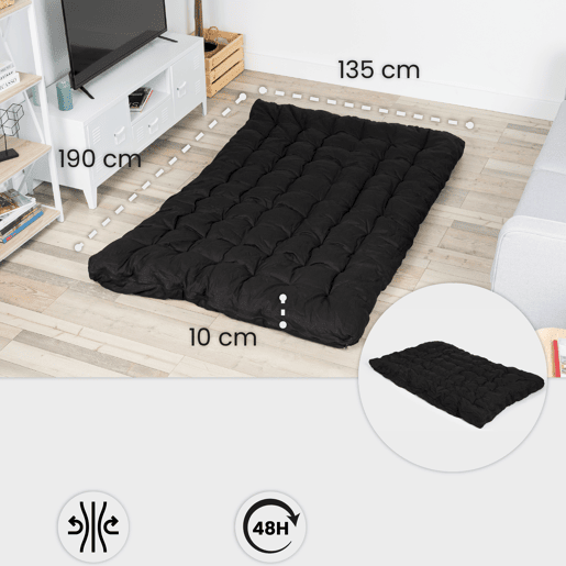 Colchão Dobrável De Algodão Preto 190x135x10 Cm Para Quarto Camping E Uso No Carro Estilo Moderno Confortável E Acolchoado Espesso Ideal Para Sono Diário