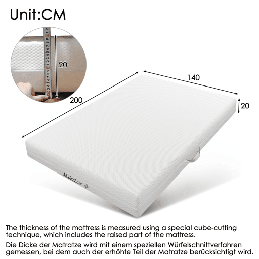 Colchão de espuma fria 180x200 - 7 zonas, altura 20 cm, H3H2, ergonómico com alças e capa lavável, fibra climática, com fecho completo