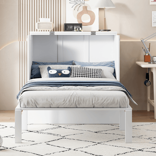 Cama dobrável de madeira 90x200 cm - com estrado - Branco