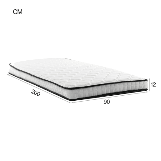 Colchão de molas 90x200 cm - H3 firme, 12 cm de espessura, ergonómico e enrolado - branco