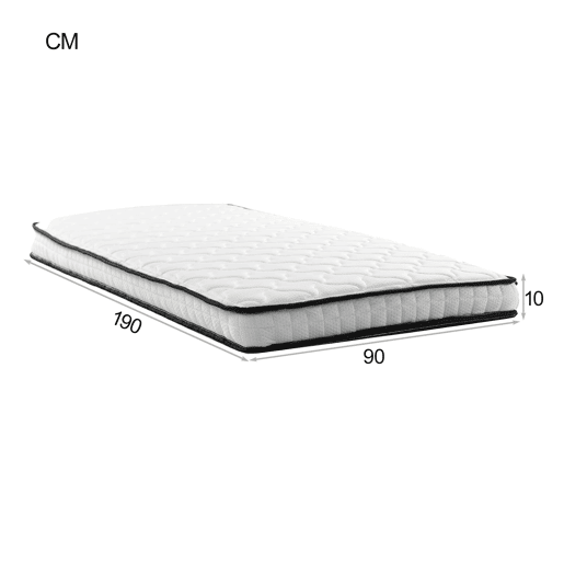 Colchão de molas 90x190 cm - H3 firmeza, ergonómico, 10 cm de espessura, enrolado - Branco