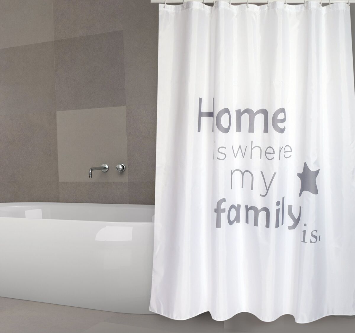 Cortina de baño msv "premium home" de poliester en color blanco con letras 180 x 200 cm
