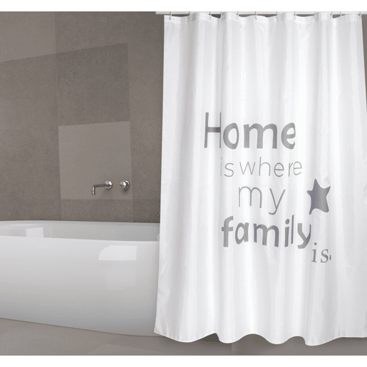 Cortina de banho MSV Premium Home de poliéster branco com letras de 180 x 200 cm