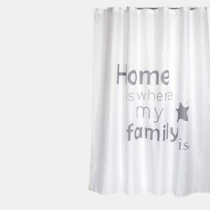 Cortina de banho MSV Premium Home de poliéster branco com letras de 180 x 200 cm