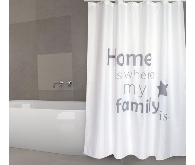 Cortina de baño msv "premium home" de poliester en color blanco con letras 180 x 200 cm