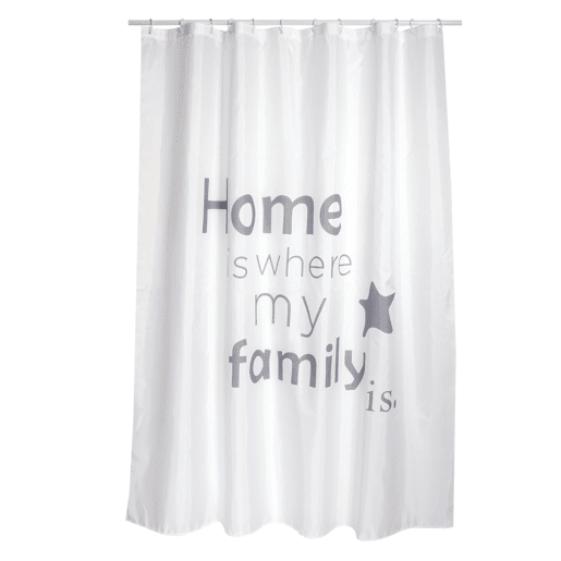 Cortina de banho MSV Premium Home de poliéster branco com letras de 180 x 200 cm