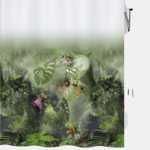 Coleção Spirella Jungle, cortina de chuveiro têxtil 180 x 200, 100% poliéster, verde